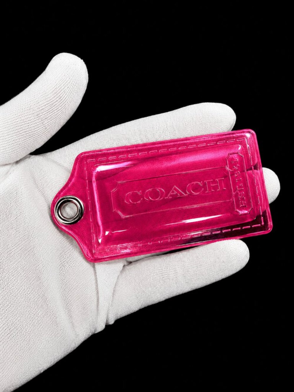 COACH POPPY Hot Pink Acrylic Hangtag Keychain Charm Rare Fob - Picture 4 of 10